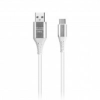 Кабель Smartbuy USB - Type C, белый, в рез.оплет. Gear, мет. након, 1м, <2А, (iK-3112ERGbox white)