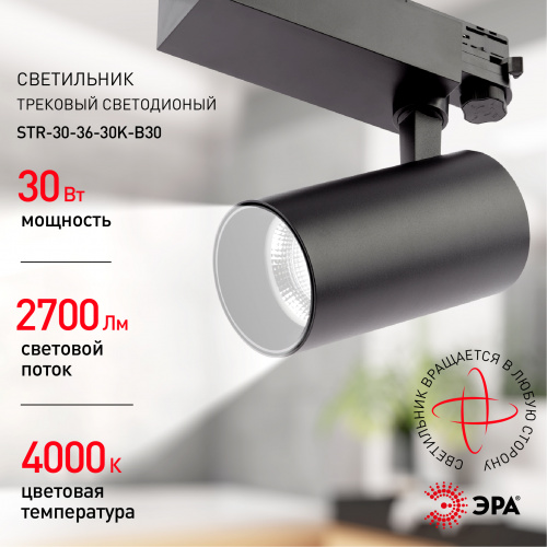 Светильник ЭРА трековый трехфазный SТR-30-36-30K-B30 узкий луч 3000K черный (1/20) (Б0049779) фото 10