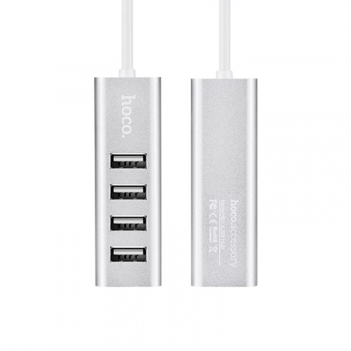USB-концентратор HOCO HB1, 4 гнезда, 1 USB выход, цвет: серебряный (1/12/120) (6957531038146) фото 2