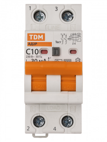 Диф.автомат АД2P 2Р С10 30мА 6кА тип АС TDM (1/48) (SQ0204-0604) фото 6