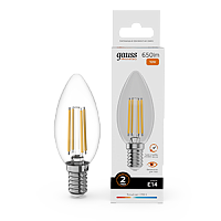 Лампа светодиодная Gauss Filament Elementary Свеча 10W 650lm 2700К Е14 1/10/100 (32110)