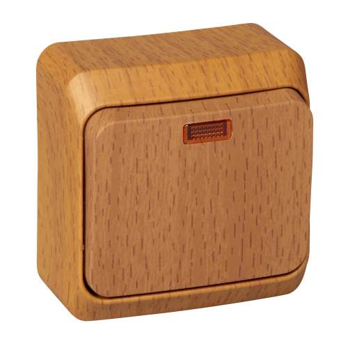 Выключатель 1-кл. О/У ЭТЮД Дача 10А IP20 с подсветкой бук Systeme Electric BA10-005T (1/25/200)