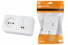 Блок комбинированный выключатель 2-кл. 10А с подсветкой + розетка 2П 10А 250В БКВР IP20, ОУ, белый "Ладог (SQ1801-0108)