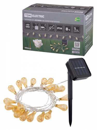Гирлянда TDM ССГ "Бусины" на солнечной батарее, 4 м, 20 LED, желтый, IP54, (1/48) (SQ0330-0117)