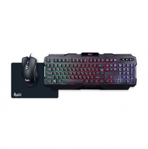 Комплект проводной игровой Клавиатура + Мышь + Коврик Smartbuy RUSH Shotgun RGB подсветка, USB, черная (1/10) (SBC-307728G-K)