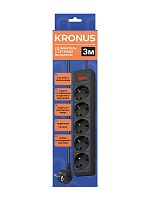 Сетевой фильтр KRONUS 5 розеток, ПВС 3*1,0 мм2, мощность 2200 Вт, ток 10А, 3 м, чёрный (NF-5-3-b) (1/45) (KRS-07-0004)