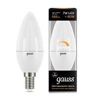Лампа светодиодная GAUSS Свеча 7W 560lm 3000К Е14 диммируемая 1/10/100 (103101107-D)