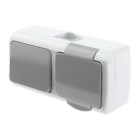 Блок INTRO розетка с выключателем Atlantic 5-701-03 одноклавишным 2P+E, 10(16)А-250В, открытой установки, IP54, серый (Б0050947)