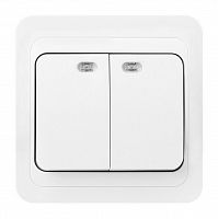 Выключатель SMARTBUY скрытая установка, 2-клавишный с индикатором 10А белый "Марс" (SBE-02w-10-SW2-1) (1/10)