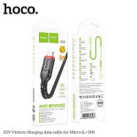 Кабель USB - микро USB HOCO X59 Victory, 3.0м, круглый, 2.4A, нейлон, цвет: чёрный (1/25/250) (6942007623063)