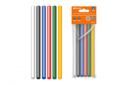 Клеевые стержни универсальные цветные, 11 мм x 100 мм, набор 6 шт, "Алмаз" TDM (1/1/140) (SQ1024-0518)