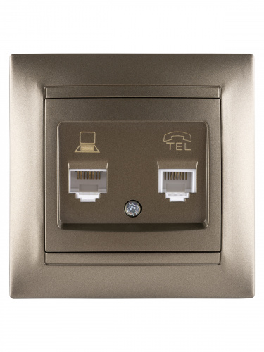 Розетка телефонная RJ11 + компьютерная RJ45 бронза , с/у, "Лама" (10/120) TDM (SQ1815-0719) фото 4 Розетка телефонная RJ11 + компьютерная RJ45 бронза , с/у, "Лама" (10/120) TDM (SQ1815-0719) фото 4