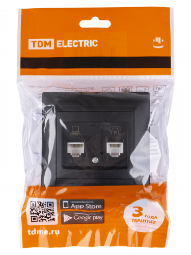 Розетка телефонная RJ11 + компьютерная RJ45 графит , с/у, "Лама" (10/120) TDM (SQ1815-0619) фото 2 Розетка телефонная RJ11 + компьютерная RJ45 графит , с/у, "Лама" (10/120) TDM (SQ1815-0619) фото 2