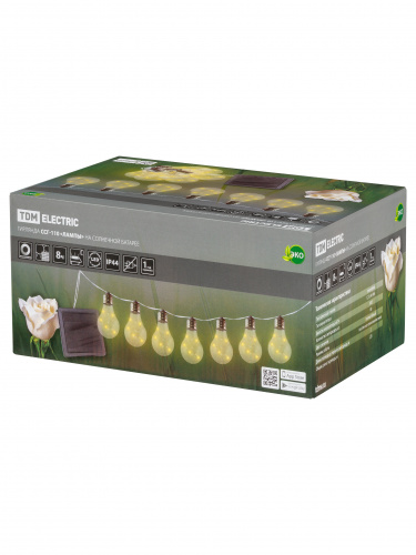 Гирлянда TDM ССГ-110 "Лампы" на солнечной батарее, 1,3 м, 60 LED, теплый белый, IP44, (1/18) (SQ0330-0181) фото 2 Гирлянда TDM ССГ-110 "Лампы" на солнечной батарее, 1,3 м, 60 LED, теплый белый, IP44, (1/18) (SQ0330-0181) фото 2