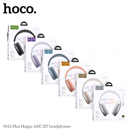 Наушники полноразмерные HOCO W65 Plus Happy, bluetooth 5.4, ANC , 400mAh, магнитные амбушюры, цвет: оранжевый (1/40) (6942007650441)
