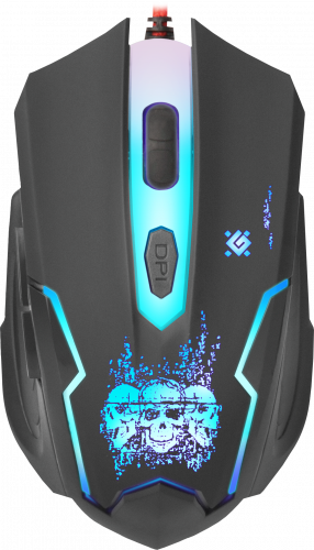 Мышь DEFENDER Skull GM-180L, USB, проводная, игровая, 6 кнопок, черная, длина кабеля 1,5 м. (1/40) (52180)