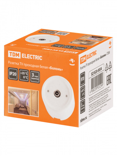 Розетка TDM TV проходная белая «Болонь» (1/72) (SQ1820-0054) фото 2 Розетка TDM TV проходная белая «Болонь» (1/72) (SQ1820-0054) фото 2