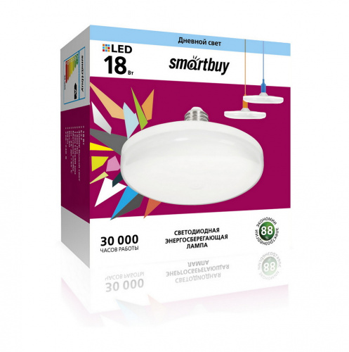Лампа светодиодная SMARTBUY SBL UFO 18Вт 4000K E27, плоская тарелка (нейтральный свет) (1/10) (SBL-UFO-18-4K-E27)