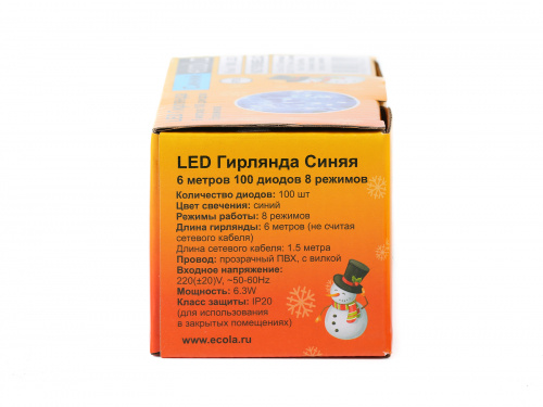 Гирлянда светодиодная ECOLA 220V IP20 Нить 6м 100Led Синяя Blue, 8 режимов, прозр.провод с вилкой (1/30) (N2YB06ELC) фото 10
