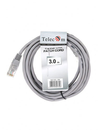 Патч-корд литой TELECOM UTP Кат. 5е, серый, 3 м. (1/150) (NA102--3M) фото 3