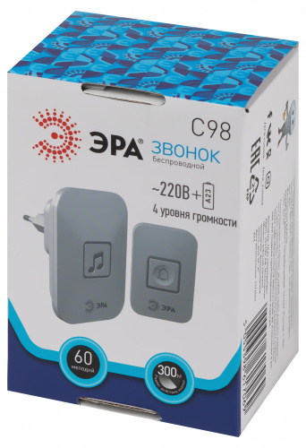 Звонок дверной ЭРА C98 беспроводной, от сети, белый, 60 мелодий (1/80) фото 7