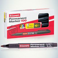 Маркер перманентный Luxor PERMAMENT MARKER 100, ЧЕРНЫЙ пулевидный 1-2мм (3411) 233830 (1/12) (Б0048244)