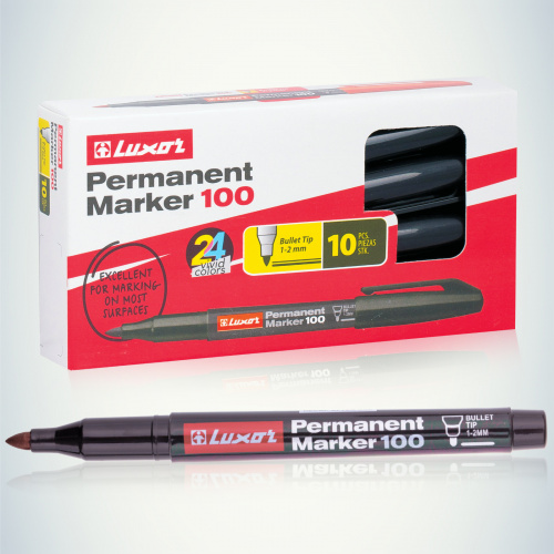 Маркер перманентный Luxor PERMAMENT MARKER 100, ЧЕРНЫЙ пулевидный 1-2мм (3411) 233830 (1/12) (Б0048244)