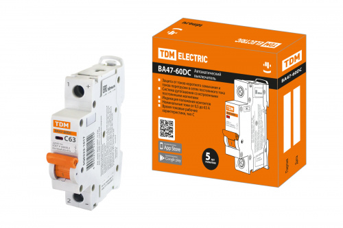 Автоматический выключатель ВА47-60DC 1P 63А 6кА х-ка С TDM (1/60) (SQ0223-1017)