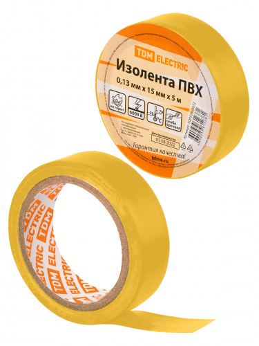 Изолента ПВХ 0,13х15мм Желтая 5м TDM (10/500) (SQ0526-0072)