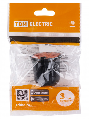 Кабельная розетка б/з черная с красной вставкой 10А 250B чернаяTDM (48/720) (SQ1806-0214) фото 2