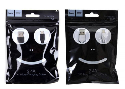 Кабель USB - 8 pin HOCO X13 Easy, 1.0м, круглый, 2.4A, силикон, цвет: чёрный (1/36/360) (6957531061144)