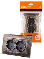 Розетка двойная 2П+З 16А 250В старинная бронза с/у, "Лама" (1/6) TDM (SQ1815-0766)