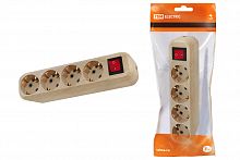 Колодка розеточная 4 гнезда 2П+3 с выключателем16А 250В "Эко" (сосна) TDM (1/96) (SQ1806-0052)