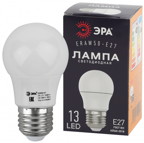 Лампа светодиодная ЭРА STD ERAW50-E27 E27 / Е27 3Вт груша белый для белт-лайт (1/100) (Б0049582)
