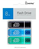 Флеш-накопитель USB  8GB  Smart Buy  Glossy  комплект 3 шт. (чёрный / синий / зелёный) (SB008GB2GSKBGSET)