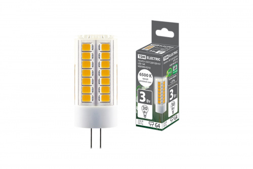Лампа светодиодная TDM G4-3 Вт-230 В-6500 К, SMD, 16x43 мм (1/20/1000) (SQ0340-0212)