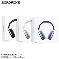Наушники полноразмерные Borofone BO22 Elegant, беспроводные, bluetooth 5.3, AUX, цвет: серебряный (1/36) (6941991101694)