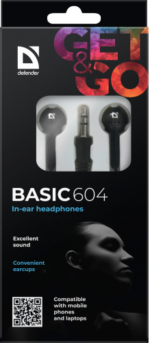 Наушники внутриканальные DEFENDER Basic 604 вкладыши, шнур 1.2 м, черные (1/50) (63604) фото 8
