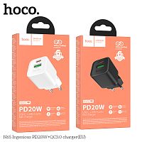 Блок питания сетевой 1 USB, 1 Type-C HOCO N65, QC3.0, PD20Вт, цвет: белый (1/13/130) (6942007655170)
