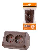 Розетка TDM угловая двойная 2П+3 открытой установки с з/ш IP20 250В 16А бук "Ладога" (6/72) (SQ1801-0343)