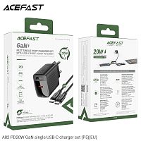Блок питания сетевой 1 Type-C ACEFAST A82, PD20Вт, QC3.0, кабель Type-C - Type-C, цвет: чёрный (1/15/120) (6974316280057)