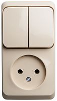 Блок О/У ЭТЮД (1-м розетка без зазем. + 2-кл. выкл.) крем. Systeme Electric BPA16-205K (1/12/96)