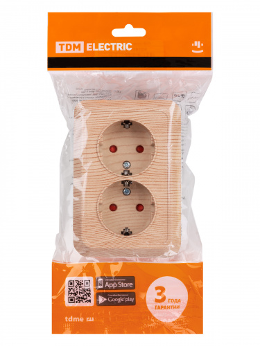 Розетка TDM угловая двойная 2П+3 открытой установки с з/ш IP20 250В 16А сосна "Ладога" (6/72) (SQ1801-0443) фото 2