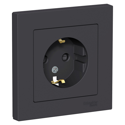 Розетка 1-м С/У ATLASDESIGN 16А IP20 с заземл. защ. шторки в сборе карбон Systeme Electric ATN001044 (1/5/20)