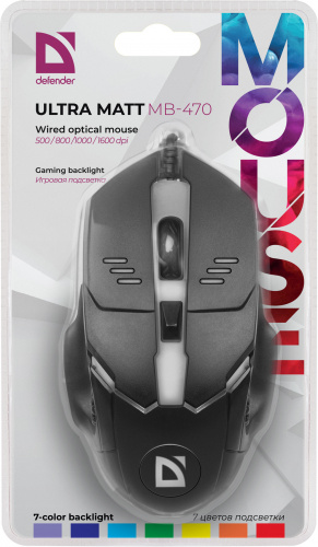 Мышь DEFENDER Ultra Matt MB-470, черный, USB, 7 цветов подсветки, 4 кн., 800-1000dpi (1/40) (52470) фото 11